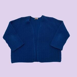 Vintage 1960s blue cardigan by Sidney Gould, vintage waffle-textured sweater